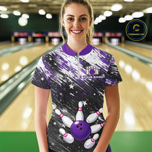 Load image into Gallery viewer, Personalized Grunge Bowling Shirt For Women Custom Bowling Polo &amp; 1/4 Zip, Bowling Uniform |Purple TDM6274