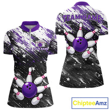 Load image into Gallery viewer, Personalized Grunge Bowling Shirt For Women Custom Bowling Polo &amp; 1/4 Zip, Bowling Uniform |Purple TDM6274