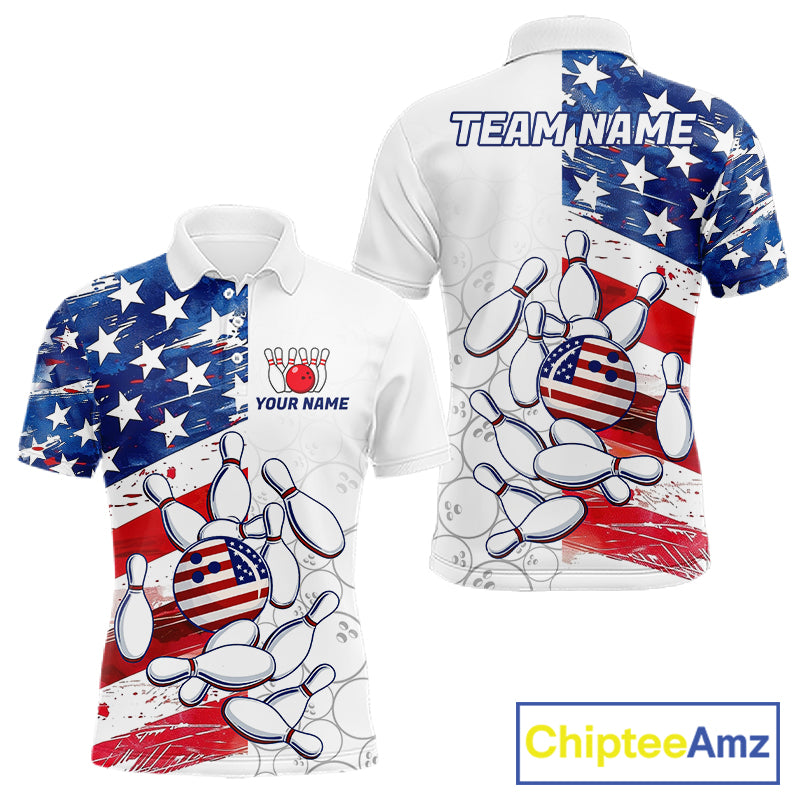 American Flag Patriotic Bowling Shirt For Men Custom Bowling Polo & Quarter Zip Team Shirts TDM6276