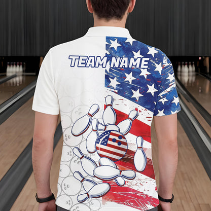 American Flag Patriotic Bowling Shirt For Men Custom Bowling Polo & Quarter Zip Team Shirts TDM6276