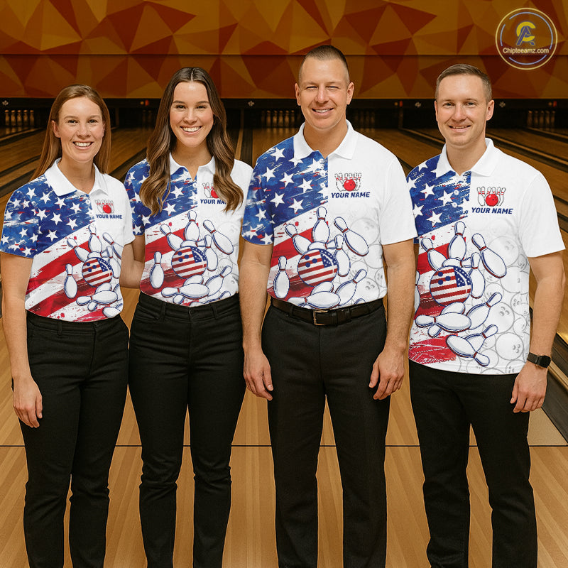 American Flag Patriotic Bowling Shirt For Men Custom Bowling Polo & Quarter Zip Team Shirts TDM6276