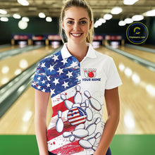 Load image into Gallery viewer, American Flag Patriotic Bowling Shirt For Women Custom Bowling Polo &amp; Quarter Zip Team Shirts TDM6276