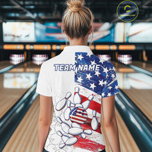 Load image into Gallery viewer, American Flag Patriotic Bowling Shirt For Women Custom Bowling Polo &amp; Quarter Zip Team Shirts TDM6276