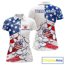 Load image into Gallery viewer, American Flag Patriotic Bowling Shirt For Women Custom Bowling Polo &amp; Quarter Zip Team Shirts TDM6276