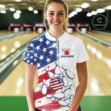 Load image into Gallery viewer, American Flag Patriotic Bowling Shirt For Women Custom Bowling Polo &amp; Quarter Zip Team Shirts TDM6276