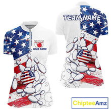 Load image into Gallery viewer, American Flag Patriotic Bowling Shirt For Women Custom Bowling Polo &amp; Quarter Zip Team Shirts TDM6276