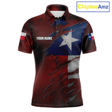 Load image into Gallery viewer, Retro Texas flag bowling polo shirt for men with custom bowling team graphics.
