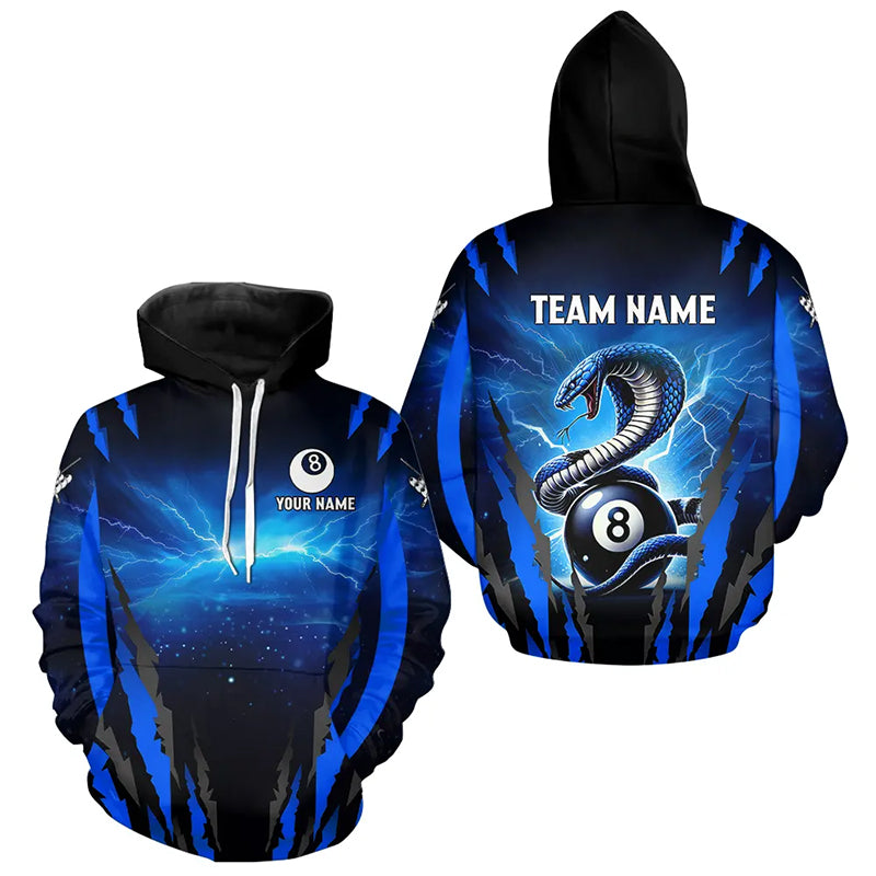 Personalized Thunder Lightning Cobra Blue Billiard Hoodie Custom 8 Ball Hoodie For Men And Women TDM2680