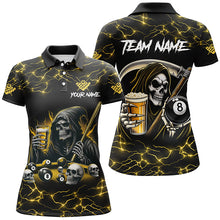 Load image into Gallery viewer, Yellow Funny Grim Reaper &amp; Beer Billiard Shirts For Women Custom 8 Ball Lightning Billiard Jerseys TDM2939