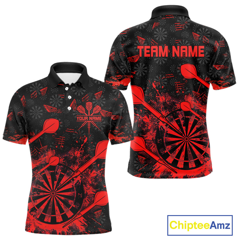 Black And Red Grunge Darts Polo, Quarter Zip For Men Custom Dart Shirts For Team, Dart Jerseys TDM5152