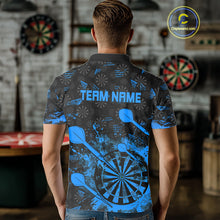 Load image into Gallery viewer, Black And Blue Grunge Darts Polo, Quarter Zip For Men Custom Dart Shirts For Team, Dart Jerseys TDM5153
