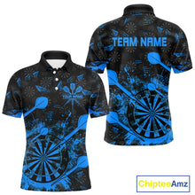 Load image into Gallery viewer, Black And Blue Grunge Darts Polo, Quarter Zip For Men Custom Dart Shirts For Team, Dart Jerseys TDM5153