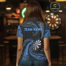 Load image into Gallery viewer, Personalized Blue Tribal Polynesian Womens Dart Shirts Custom Darts Polo &amp; 1/4 Zip Team Jersey TDM5154