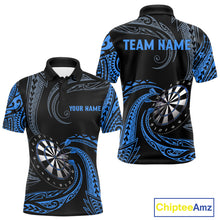 Load image into Gallery viewer, Personalized Blue Tribal Polynesian Mens Dart Shirts Custom Darts Polo &amp; 1/4 Zip Team Jersey TDM5154