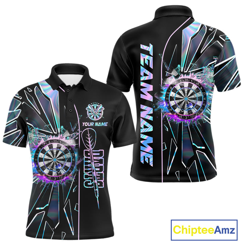 Personalized Holographic Break Glass Mens Dart Shirts Custom Darts Jersey Team Polo & 1/4 Zip TDM5157