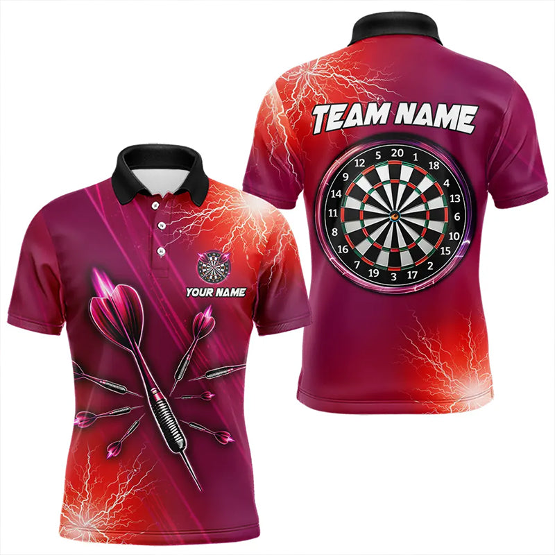 Red Thunder Lightning Light Darts Polo & Quarter Zip Custom Darts Shirts For Men Darts Jerseys TDM3392