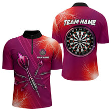 Load image into Gallery viewer, Red Thunder Lightning Light Darts Polo &amp; Quarter Zip Custom Darts Shirts For Men Darts Jerseys TDM3392