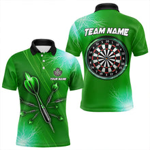 Load image into Gallery viewer, Green Thunder Lightning Light Darts Polo &amp; Quarter Zip Custom Darts Shirts For Men Darts Jerseys TDM3393