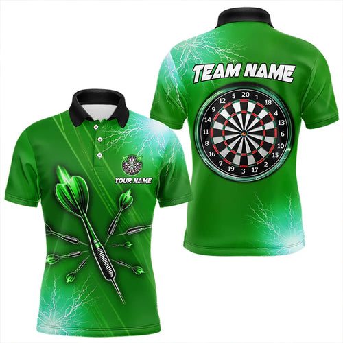 Green Thunder Lightning Light Darts Polo & Quarter Zip Custom Darts Shirts For Men Darts Jerseys TDM3393