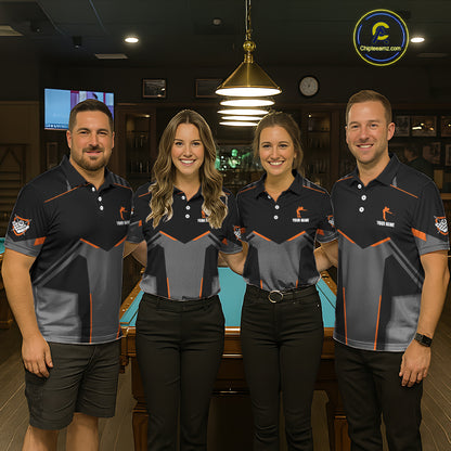 8 Ball Billiard Jerseys For Men Custom Polo & Quarter-Zip Billiard Shirts, Pool Team Shirt|Orange TDM5881