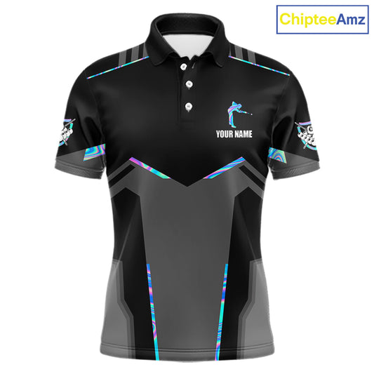 Holographic 8 Ball Billiard Jersey For Men Custom Polo & 1/4 Zip Billiard Shirts, Pool Team Shirt TDM5882