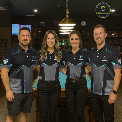 Holographic 8 Ball Billiard Jersey For Men Custom Polo & 1/4 Zip Billiard Shirts, Pool Team Shirt TDM5882