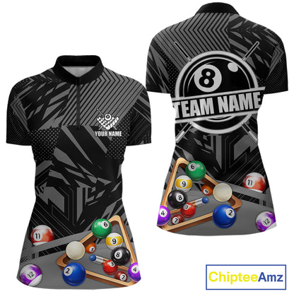 Black 8 Ball Billiard Shirt For Women Custom Billiard Tournament Pool Team Jersey Polo & 1/4 Zip TDM6023