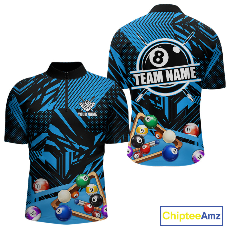 Blue 8 Ball Billiard Shirt For Men Custom Billiard Tournament Pool Team Jersey Polo & 1/4 Zip TDM6024