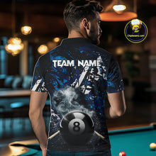 Load image into Gallery viewer, Custom Blue Camo 8 Ball Pool Smoke Billiard Shirt For Men, Billiard Team Jersey Polo &amp; 1/4 Zip TDM6031