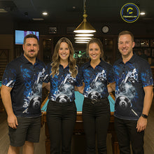 Load image into Gallery viewer, Custom Blue Camo 8 Ball Pool Smoke Billiard Shirt For Men, Billiard Team Jersey Polo &amp; 1/4 Zip TDM6031