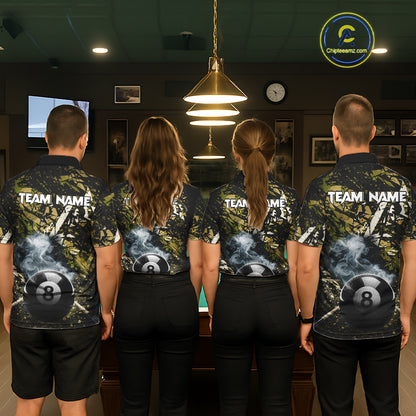 Custom Green Camo 8 Ball Pool Smoke Billiard Shirt For Women, Billiard Team Jersey Polo & 1/4 Zip TDM6032