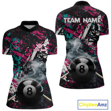 Load image into Gallery viewer, Custom Pink And Teal Camo 8 Ball Smoke Billiard Shirt For Women, Pool Team Jersey Polo &amp; 1/4 Zip TDM6033