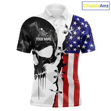 Load image into Gallery viewer, American Flag Smoke Skull Billiard Shirt For Men Custom 8 Ball Pool Team Jersey Polo &amp; 1/4 Zip TDM6285
