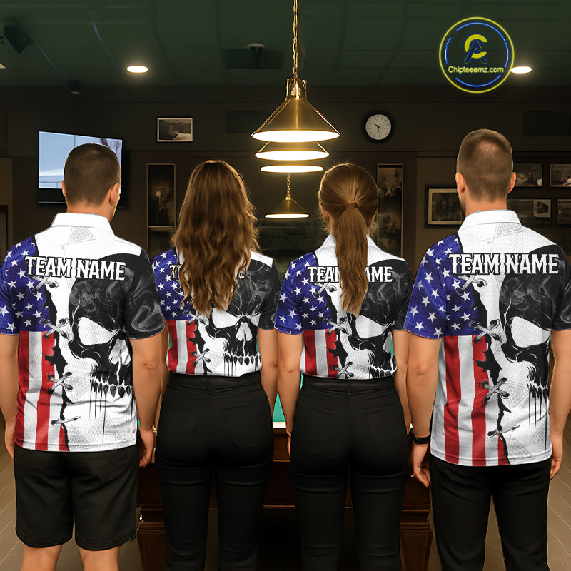 American Flag Smoke Skull Billiard Shirt For Women Custom 8 Ball Pool Team Jersey Polo & 1/4 Zip TDM6285