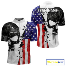 Load image into Gallery viewer, American Flag Smoke Skull Billiard Shirt For Men Custom 8 Ball Pool Team Jersey Polo &amp; 1/4 Zip TDM6285