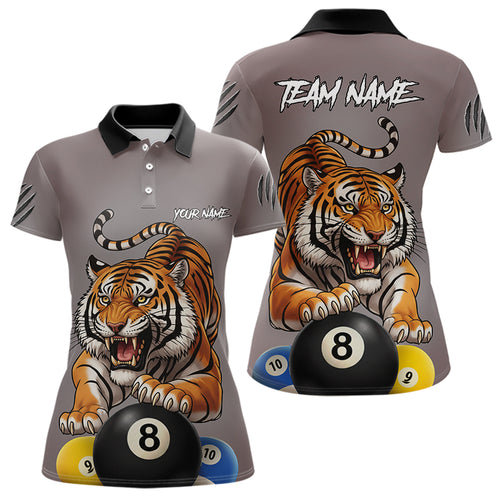Personalized Funny Tiger 8 Ball, 9 Ball & 10 Ball Billiard Shirt For Women Custom Pool Team Jersey TDM4972