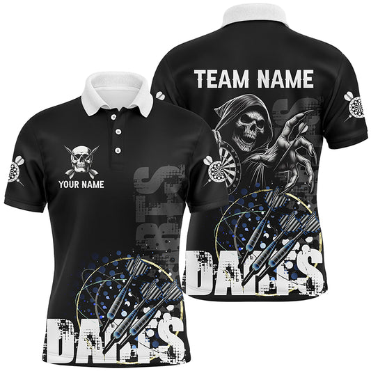 Custom Black White Grim Reaper Grunge Dart Shirts For Men,  Dart Team Jerseys Uniform TDM2952