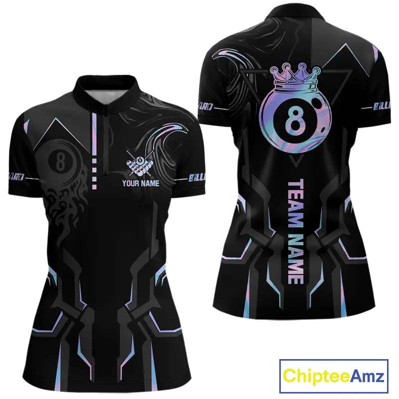 Customized 8 Ball Pool Crown Women's Billiard Shirts, Holographic Billiard Team Shirts, Pool Jerseys TDM5400