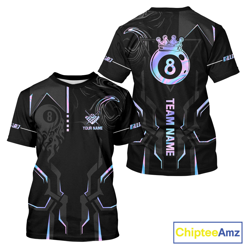 Customized 8 Ball Pool Crown Men’s Billiard T-Shirts, Holographic Billiard Team Shirt, Pool Jersey TDM5400
