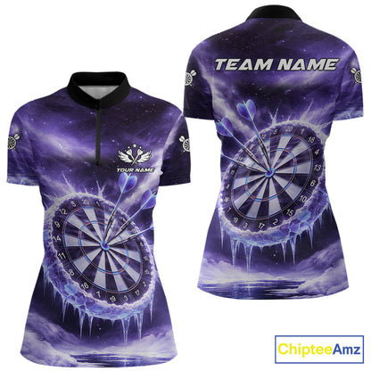 Personalized Purple Dartboard Icy Darts Shirt For Women Custom Darts Jersey Team Polo & 1/4 Zip TDM5681