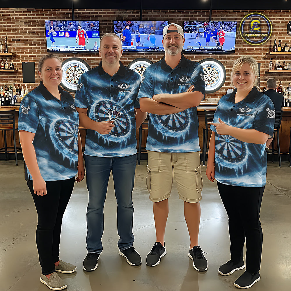 Personalized Blue Dartboard Icy Darts Shirt For Men Custom Darts Jersey Team Polo & 1/4 Zip TDM5682