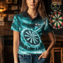 Load image into Gallery viewer, Personalized Turquoise Dartboard Icy Darts Shirt For Women Custom Darts Jersey Team Polo &amp; 1/4 Zip TDM5683