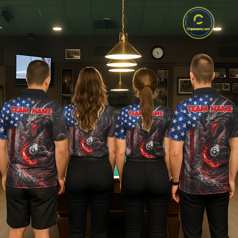 American Flag Dragon 8 Ball Fire Billiard Shirt For Women Custom Pool Team Jersey Polo, 1/4 Zip TDM6035