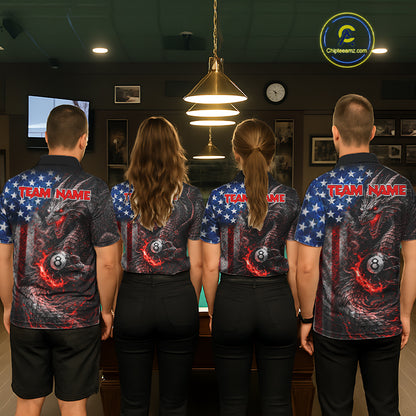 American Flag Dragon 8 Ball Fire Billiard Shirt For Women Custom Pool Team Jersey Polo, 1/4 Zip TDM6035