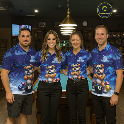 Funny Bulldog Pool Balls Billiard Shirt For Men Custom Billiard Team Jersey Polo & 1/4 Zip |Blue TDM6041