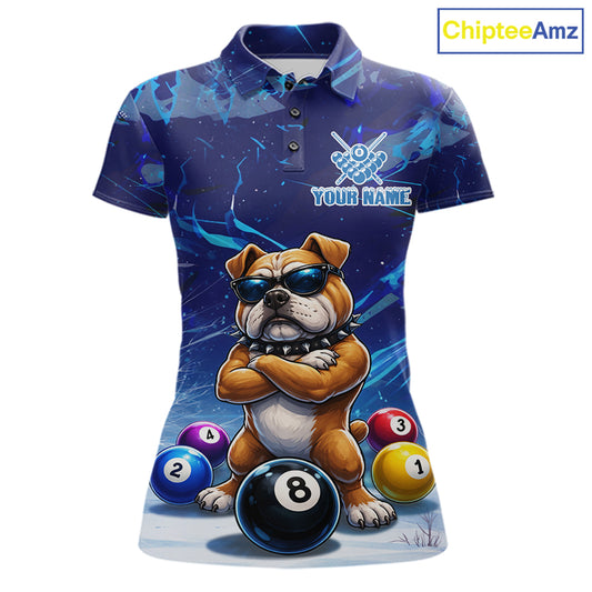 Funny Bulldog Pool Balls Billiard Shirt For Women Custom Billiard Team Jersey Polo & 1/4 Zip |Blue TDM6041