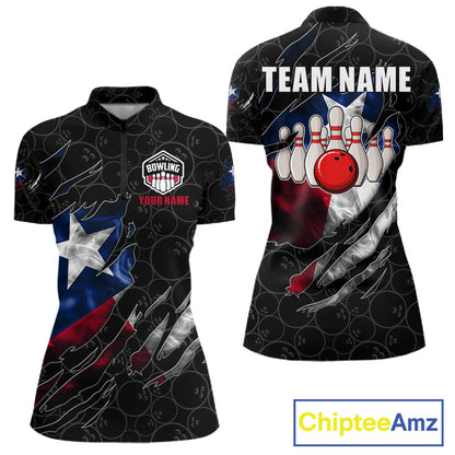 Smoke Texas flag black bowling quarter zip shirt for women built for tournaments and league play.