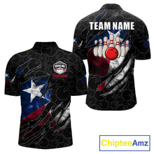 Load image into Gallery viewer, Smoke Texas flag black bowling quarter zip shirt for men built for tournaments and league play.