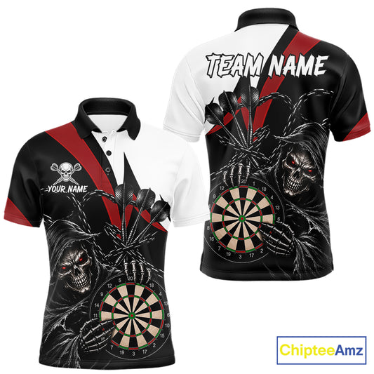 Personalized Grim Reaper Chain Darts Shirts For Men Custom Skull Darts League Team Jersey | Red TDM7183