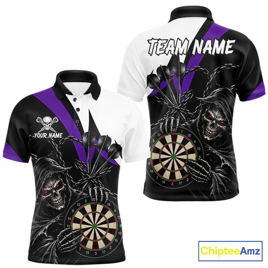 Personalized Grim Reaper Chain Darts Shirts For Men Custom Skull Darts League Team Jersey | Purple TDM7185